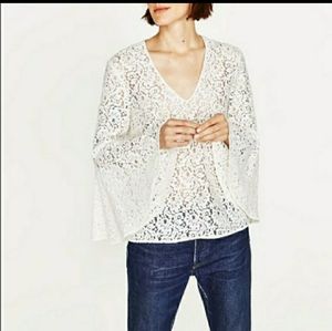 Zara white lace top with bell sleeves